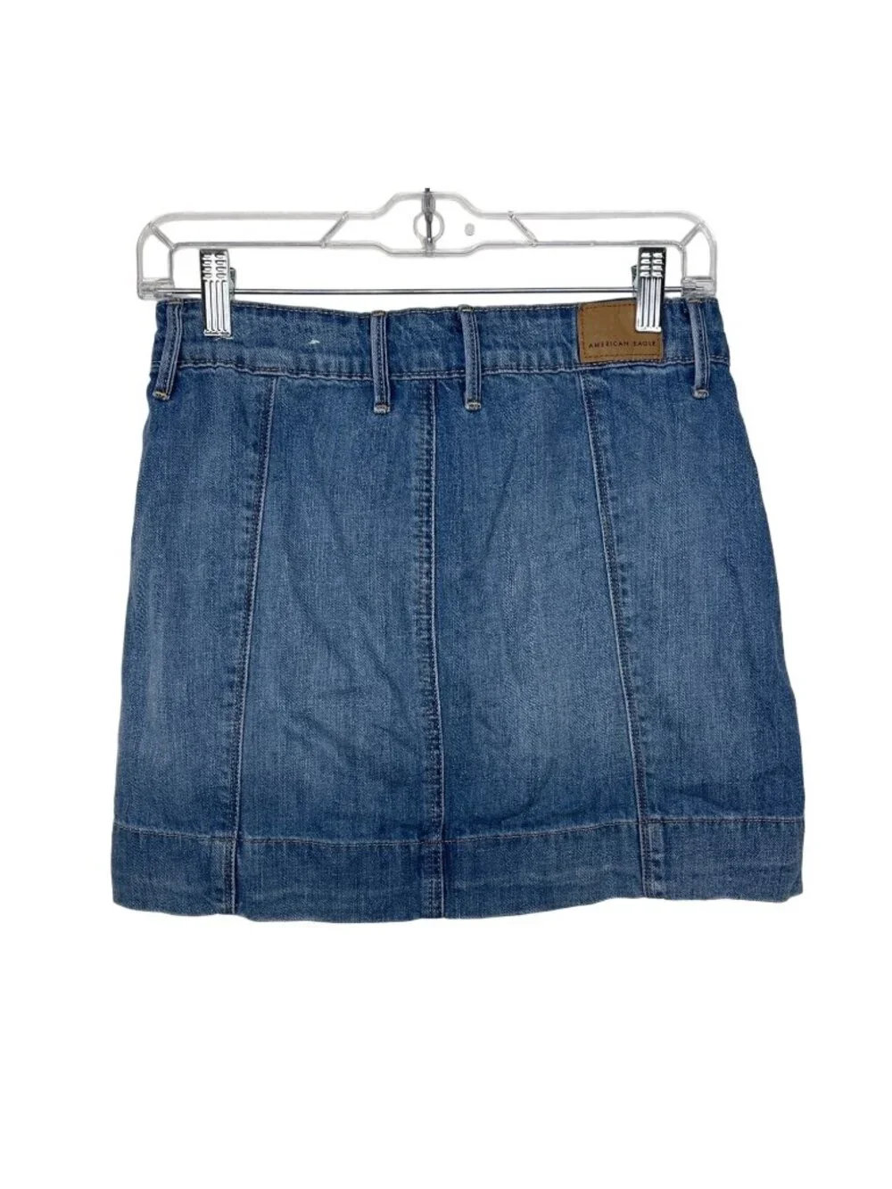 American Eagle Denim Mini Skirt Womens Size 2 Blue High Rise Zip Front A Line